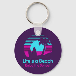Porte-clés Retro Sunset Surfboard Palm Tree Life's a Beach