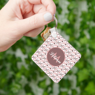 Porte-clés Rétro Ton Terreux Circulaire Monogrammé Rose