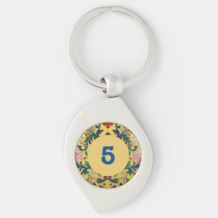 Porte-clés Retro Vintage Jaune Floral Botanique Numéro de cha