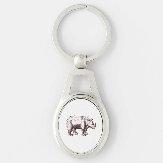 Porte-clés Rhinocéros - dessin de style de la Renaissance (Devant)
