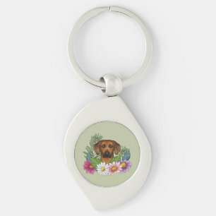 Porte-clés Rhodesian Ridgeback Head Florales colorées sur ver