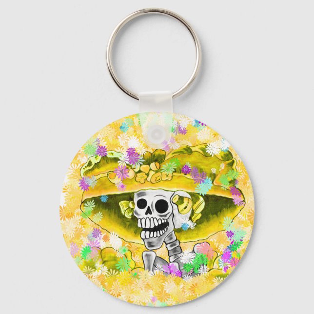Porte-clés Rire Skeleton Woman dans Yellow Bonnet (Recto)