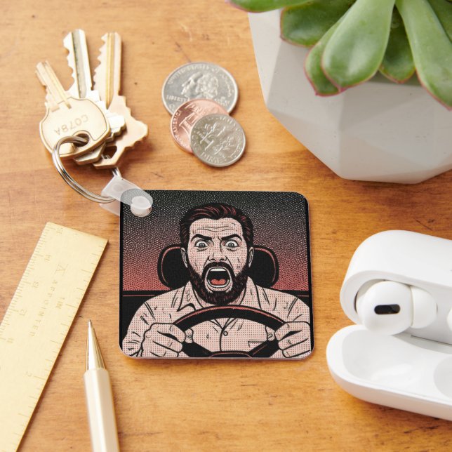 Porte-clés Road Rage Comic – Driver’s Fury Unleashed (Bureau)