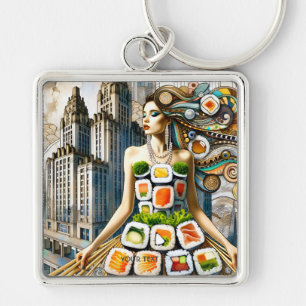 Porte-clés Robe de sushi abstraite fantaisie mignonne