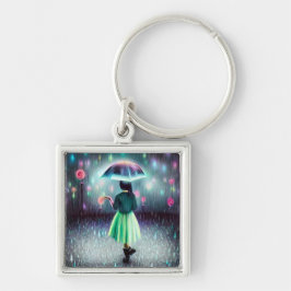 Porte-clés Robe verte fille dans la pluie