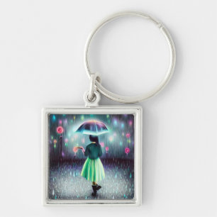 Porte-clés Robe verte fille dans la pluie