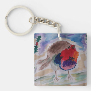 Porte-clés Robin de Noël en acrylique