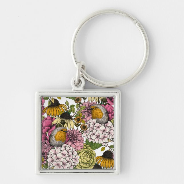 Porte-clés Robins dans le jardin (Devant)