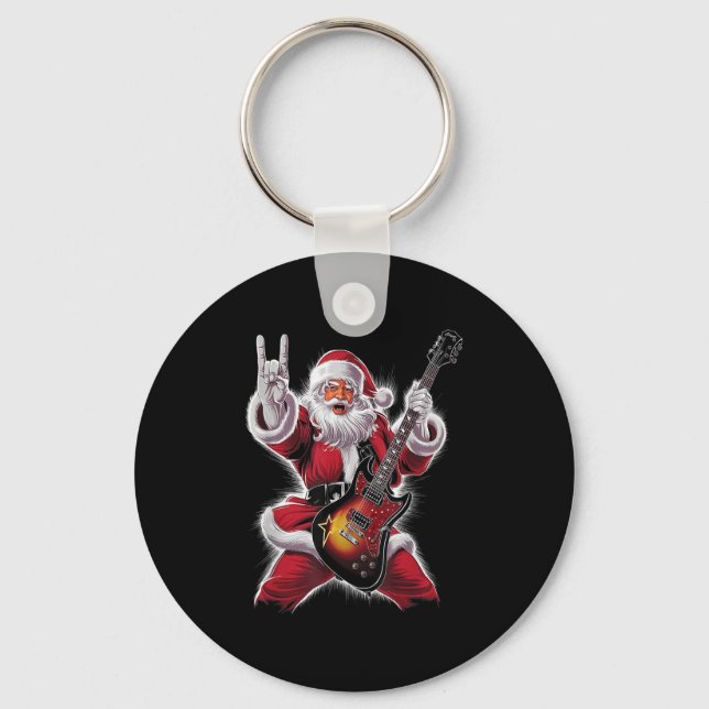 Porte-clés Rock &amp; Roll Christmas Santa Claus Guitar Playe (Recto)