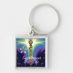 PORTE-CLÉS ROD OF ASCLEPIUS 7 CHAKRAS,YOGA ,SPIRITUAL ENERGY