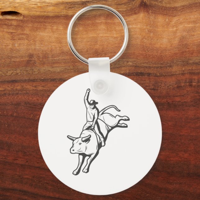 Porte-clés Rodeo Bull Rider Line Art Western Emblem (Recto)