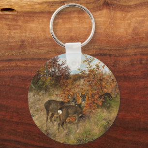 Porte-clés Roe Deer aux feuilles d'automne Faune Vintage