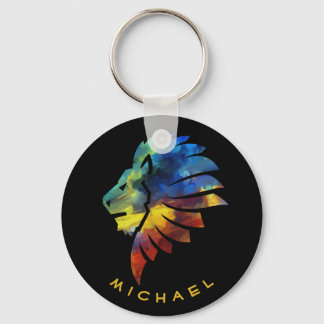 Porte-clés Roi du lion de la jungle aquarelle nom monogramme