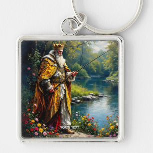 Porte-clés Roi mignon de fantasy pêchant dans la rivière