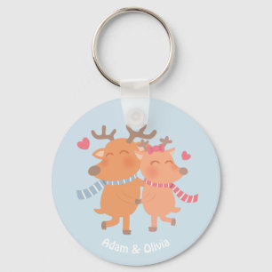 Porte-clés Romance d'Hiver Renne Mignon Amoureux