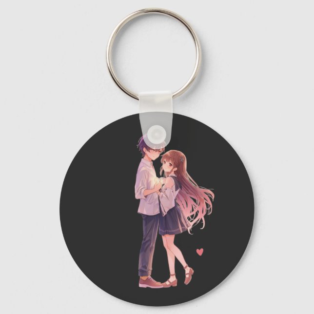 Porte-clés Romantic Anime Couple - Cute Aesthetic Lovers Art  (Recto)