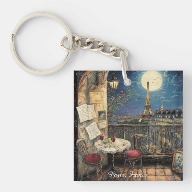 Porte-clés Romantic Paris France Eiffel Tower Illustration (Devant)