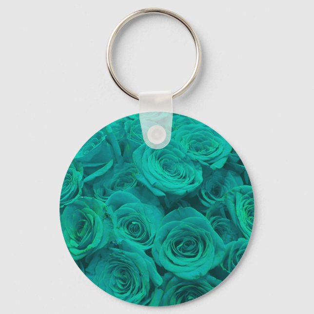 Porte-clés Romantique élégant turquoise - roses verts (Recto)