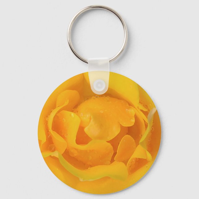 Porte-clés Romantique Rose Jaune gouttes d'eau (Recto)
