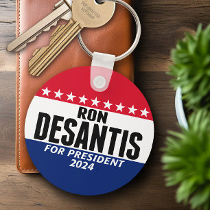 Porte-clés Ron Desantis 2024 classique bleu rouge pour présid