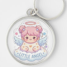 Porte-clés rond Chibi Fille Petit Ange Kawaii