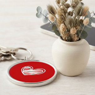 Porte-clés rond rouge scandinave en forme de cœur
