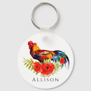 Porte-clés Rooster avec Fleurs Personnalisé