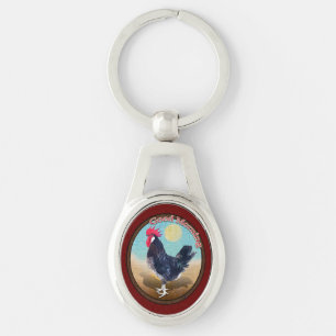Porte-clés Rooster de Minorque Bonjour Vintage Oval
