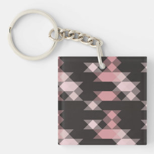 Porte-clés rose blanc et gris géométrique