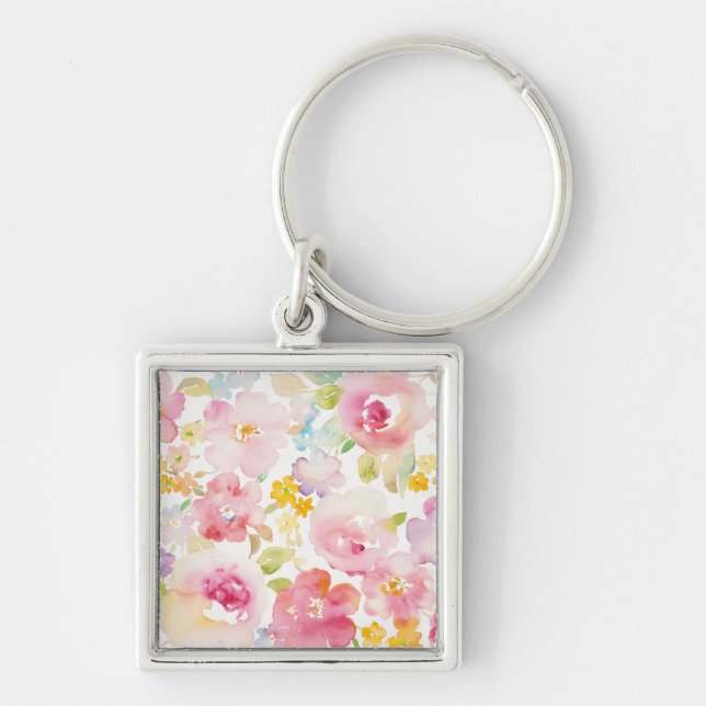 Porte-clés Rose d'aquarelle du milieu de l'été | floral (Devant)