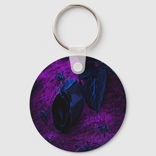 Porte-clés Rose éffrayant en matière noire, araignées noires (Recto)