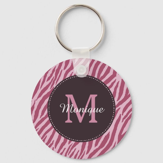 Porte-clés Rose élégant rose zèbre d'impression Monogramme et (Recto)