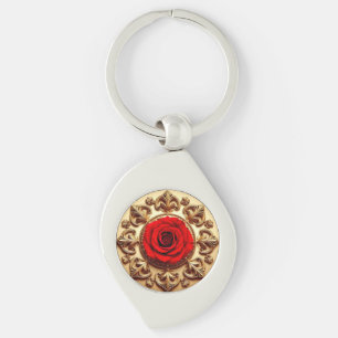 Porte-clés Rose Élégante avec Cadre Décoratif Orné