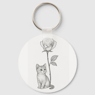 Porte-clés Rose Élégante Noire avec Petit Chaton