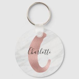 Porte-clés Rose en marbre blanc et gris Gold C Nom du monogra