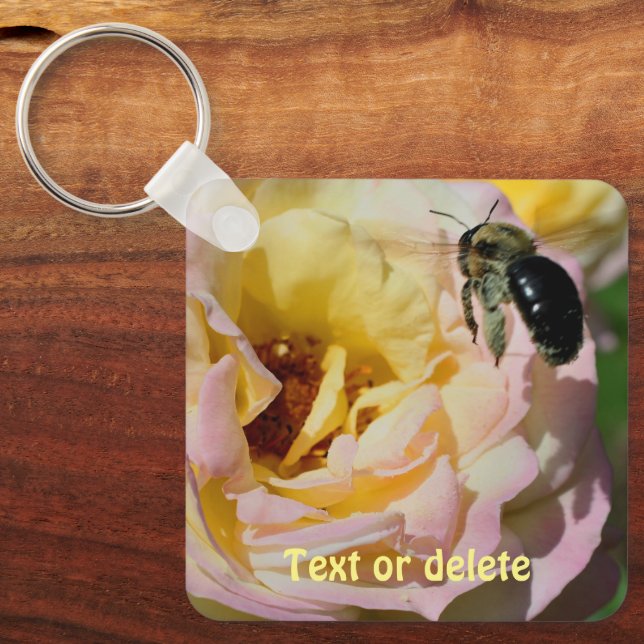 Porte-clés Rose Et Bumble Bee Nature Personnalisée (Recto)