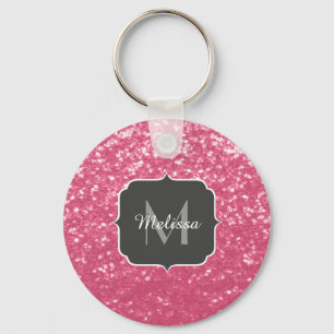 Porte-clés Rose faux pailleté rose clair Monogramme