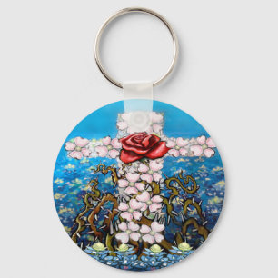 Porte-clés Rose Floral Cross