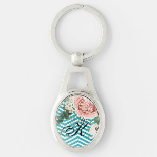 Porte-clés Rose géométrique Porte - clé personnalisé Chevron