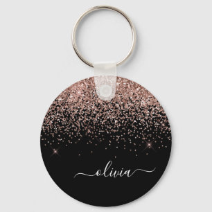 Porte-clés Rose Gold Blush Pink Parties scintillant Script Mo