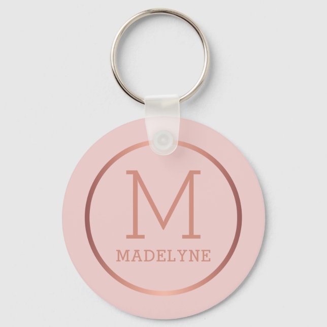 Porte-clés Rose Gold Blush rose Élégant Monogramme moderne (Recto)