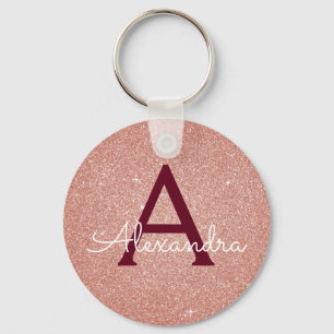 Porte-clés Rose Gold Burgundy Glitter & Étincelle Monogramme