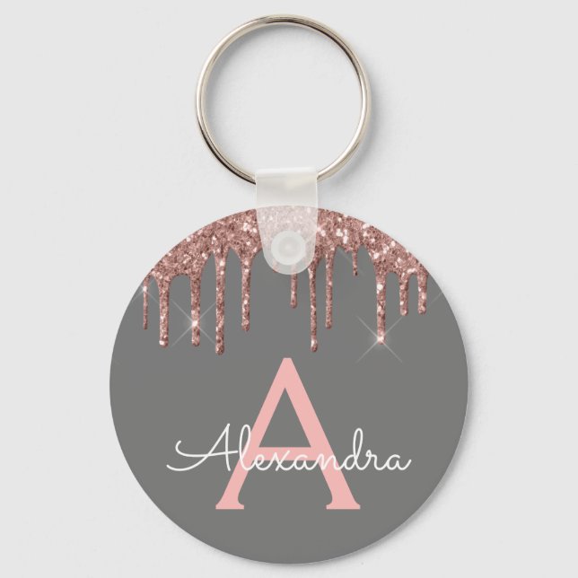 Porte-clés Rose Gold Charbon Glitter Monogramme Rose (Recto)