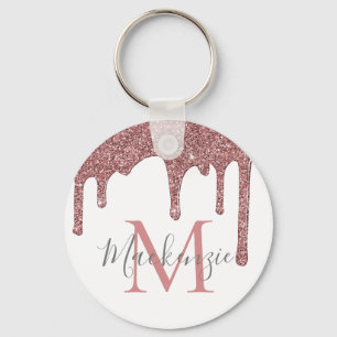 Porte-clés Rose Gold Faux Paillettes Coulantes sur Monogramme