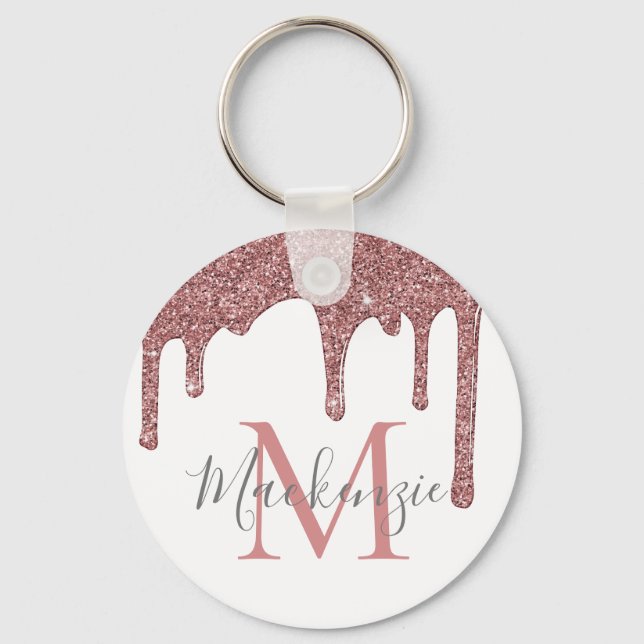 Porte-clés Rose Gold Faux Paillettes Coulures sur Monogramme  (Recto)