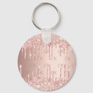 Porte-clés Rose gold monogram initials glitter drips luxury