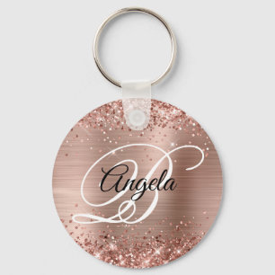 Porte-clés Rose Gold Pailleté Monogramme Fantaisie
