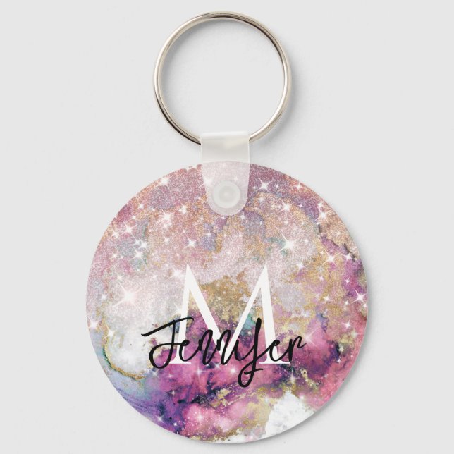 Porte-clés Rose Gold Parties scintillant Galaxy Monogramme No (Recto)