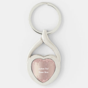 Porte-clés Rose Gold Parties scintillant personnalisée Nom du