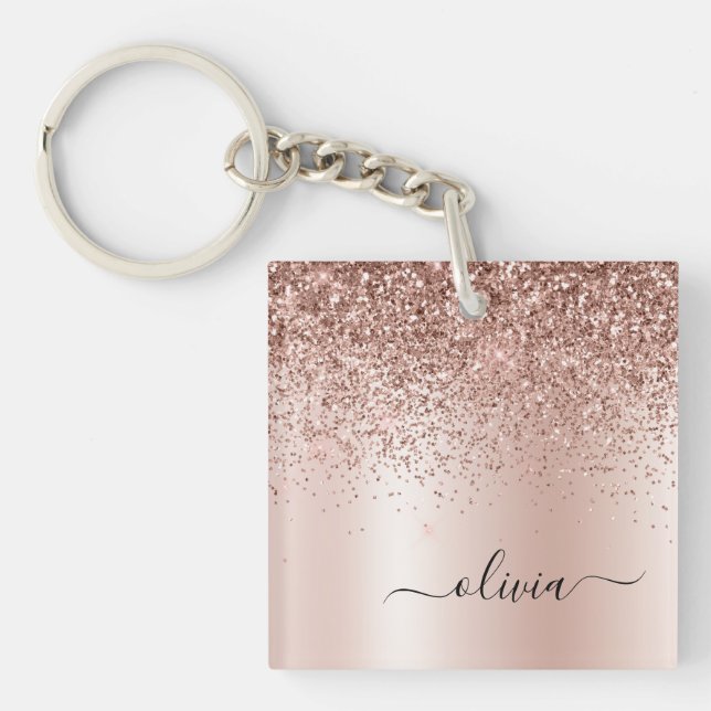 Porte-clés Rose Gold - Parties scintillant rose pâle Nom du m (Devant)